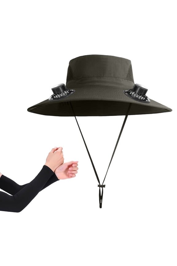 Solar-Powered Hat Solar Usb Dual-Charge Fan Hat with Cooling Arm Sleeves - 19 Inch Cap for Summer Outdoor Activities, Includes Black Cooling Arm Cover Usb-Charging Headgear