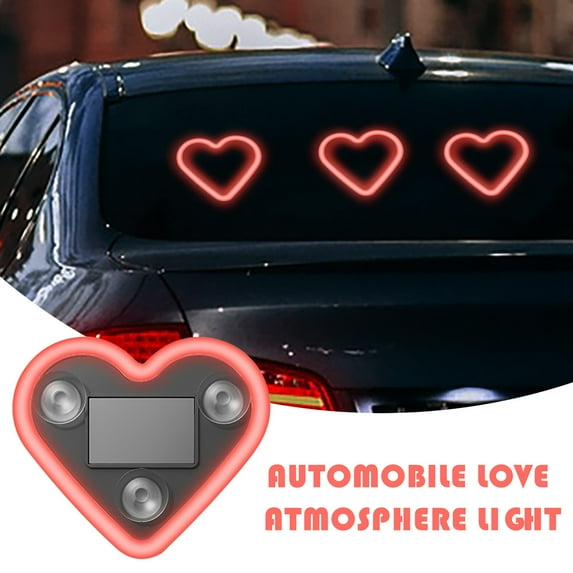 Solar-Powered Heart for Car, Heart-Shaped Solar-Powered Car Light, Neon Atmosphere Light, LED Heart Light for Car, Valentine's Day Car Heart Light, Romantic Ambient Light Red