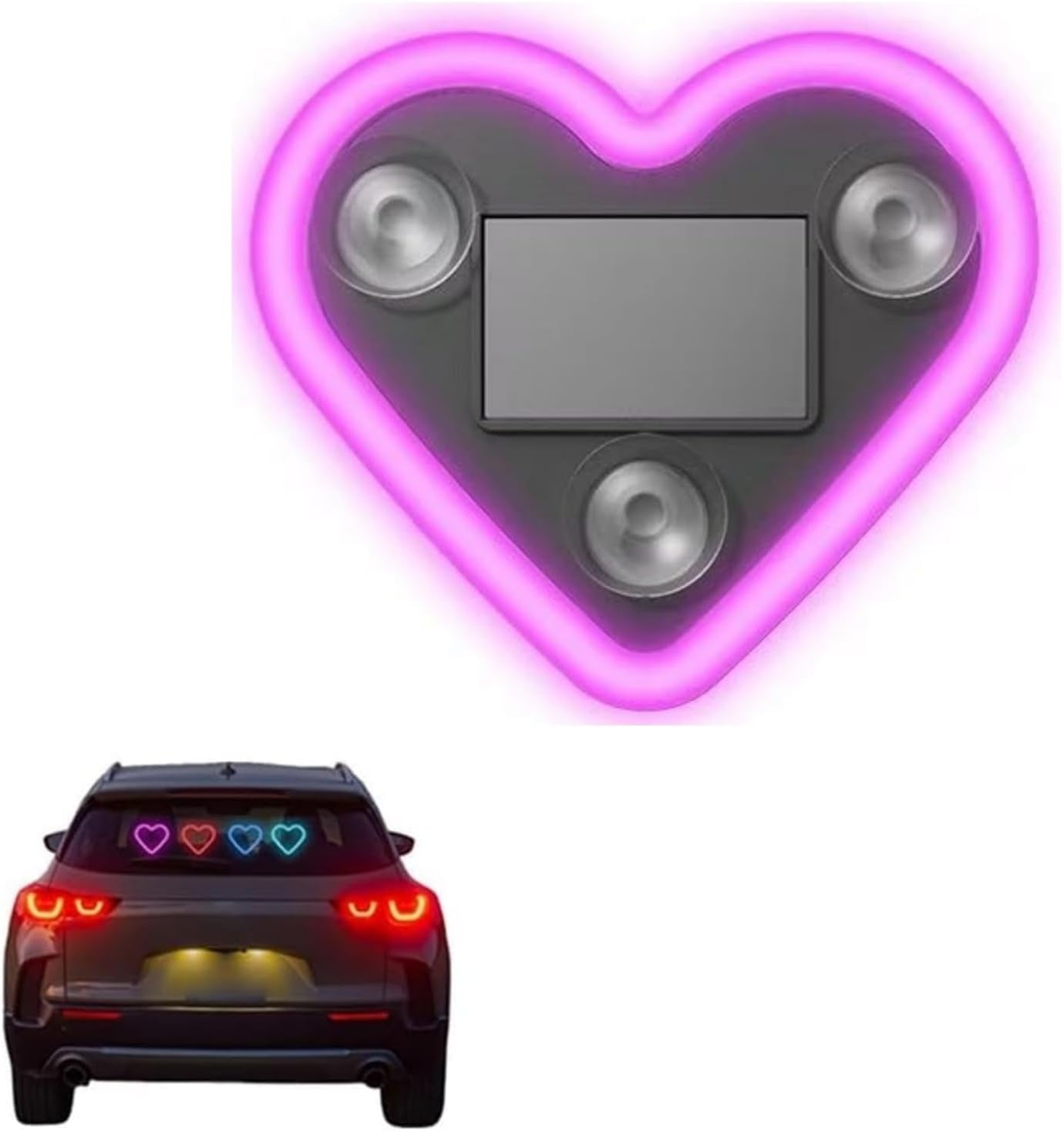 Solar-Powered Heart LED Car Light, Wireless Triangle Heart Ambient Neon ...