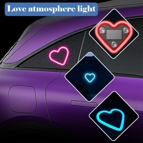 Solar Powered Heart Shape LED Car Ambient Light, Waterproof Solar Car Interior Easter Decor Light, Auto Dashboard Console Heart LED Light, Solar Powered Car Ornament for All Vehicle Models, Red