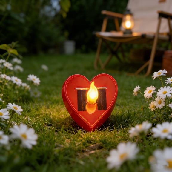 Solar-Powered Heart-Shaped Flameless Candle Light Outdoor Waterproof Decorative Durable Plastics Romantic Fire-Free Glow & All-Weather Performance for Patio, Camping, Parties, Holidays