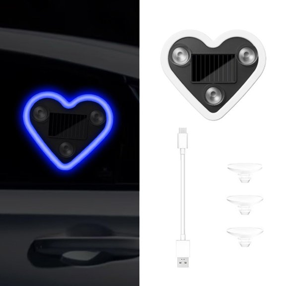 Solar Powered Heart Shaped LED Light for Car, Wireless Ambient Lamp for Triangle Window Wireless Decorative Neon Lamp