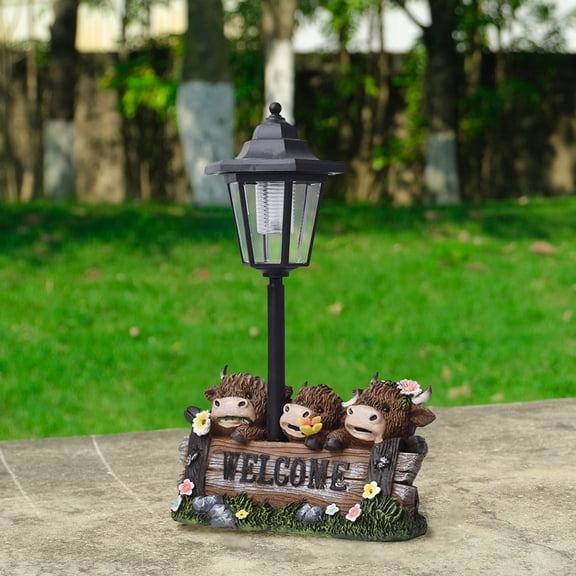 Solar Powered Highland Cow Garden Statue Outdoor Decor with Flower Arrangement Triple Cow Figurine Lawn Ornament for Yard Patio Garden Decor Birthday Gift for Women Mom Grandma