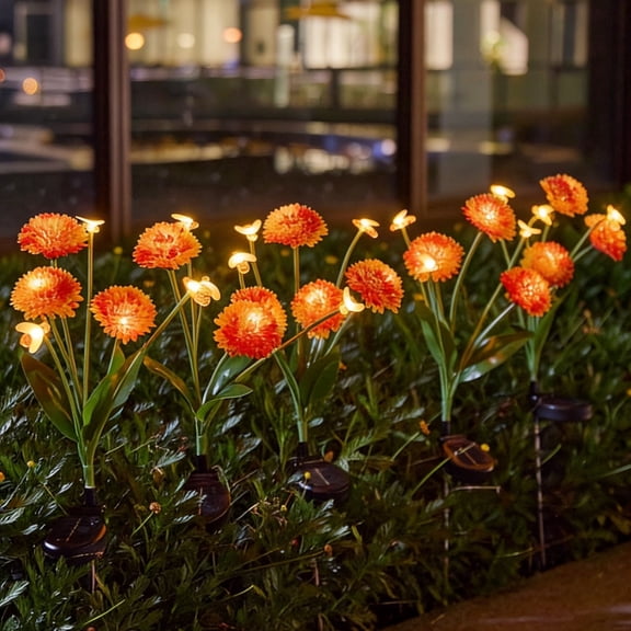 Solar Powered Honeybee Red Flower Garden Stakes Outdoor Waterproof Courtyard Lights Decorative LED Landscape Pathway Patio Yard Ornament