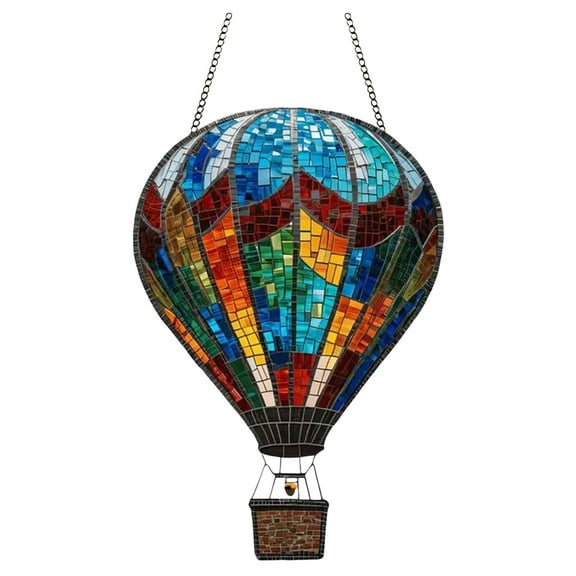 Solar Powered Hot Air Balloon Decor - Flickering Flame LED Hanging Ornament for Outdoor Patio, Garden, Porch - Weatherproof Wedding & Party Decoration