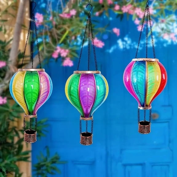 Solar Powered Hot Air Balloon Hanging Light - Led Decorative Outdoor String Lamp for Garden Patio, Waterproof Weatherproof Pendant for Restaurant Courtyard, Ccwuwei