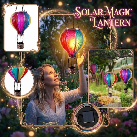 Solar Powered Hot Air Balloon Hanging Light, Outdoor Courtyard Decor, Waterproof LED String Lamp, 3M Length, Solar Charging for Garden Patio