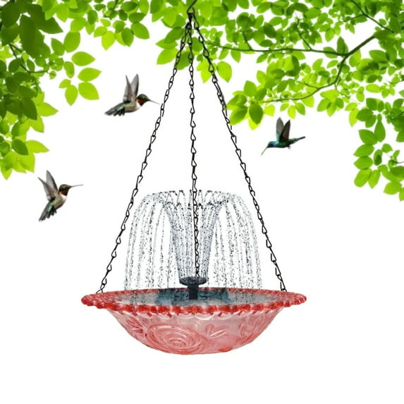 Solar Powered Hummingbird Feeder Fountain, 2025 New 2-in-1 Hummingbird Bath Fountain and Feeder, Outdoor Glass Birdbath Bowl for Garden Backyard Hanging,Pink