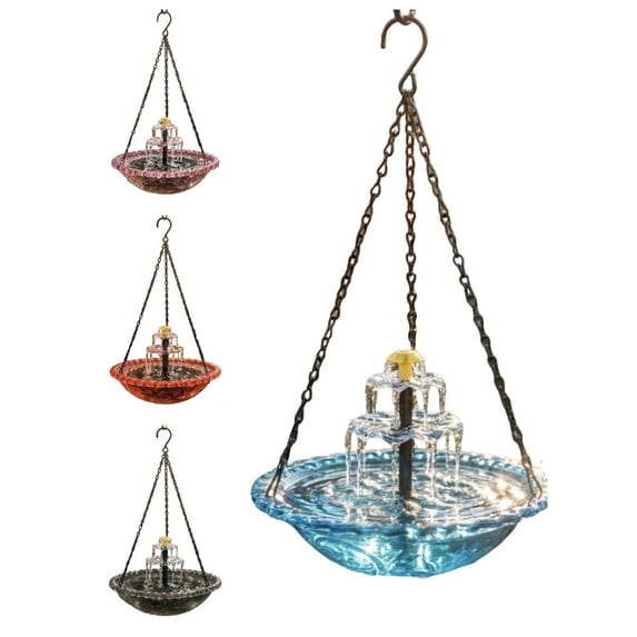 Solar Powered Hummingbird Feeder Fountain Outdoor, 2-in-1 Hummingbird Bath Fountain and Feeder, Hanging Birdbath Bowl for Garden Backyard Patio,Blue