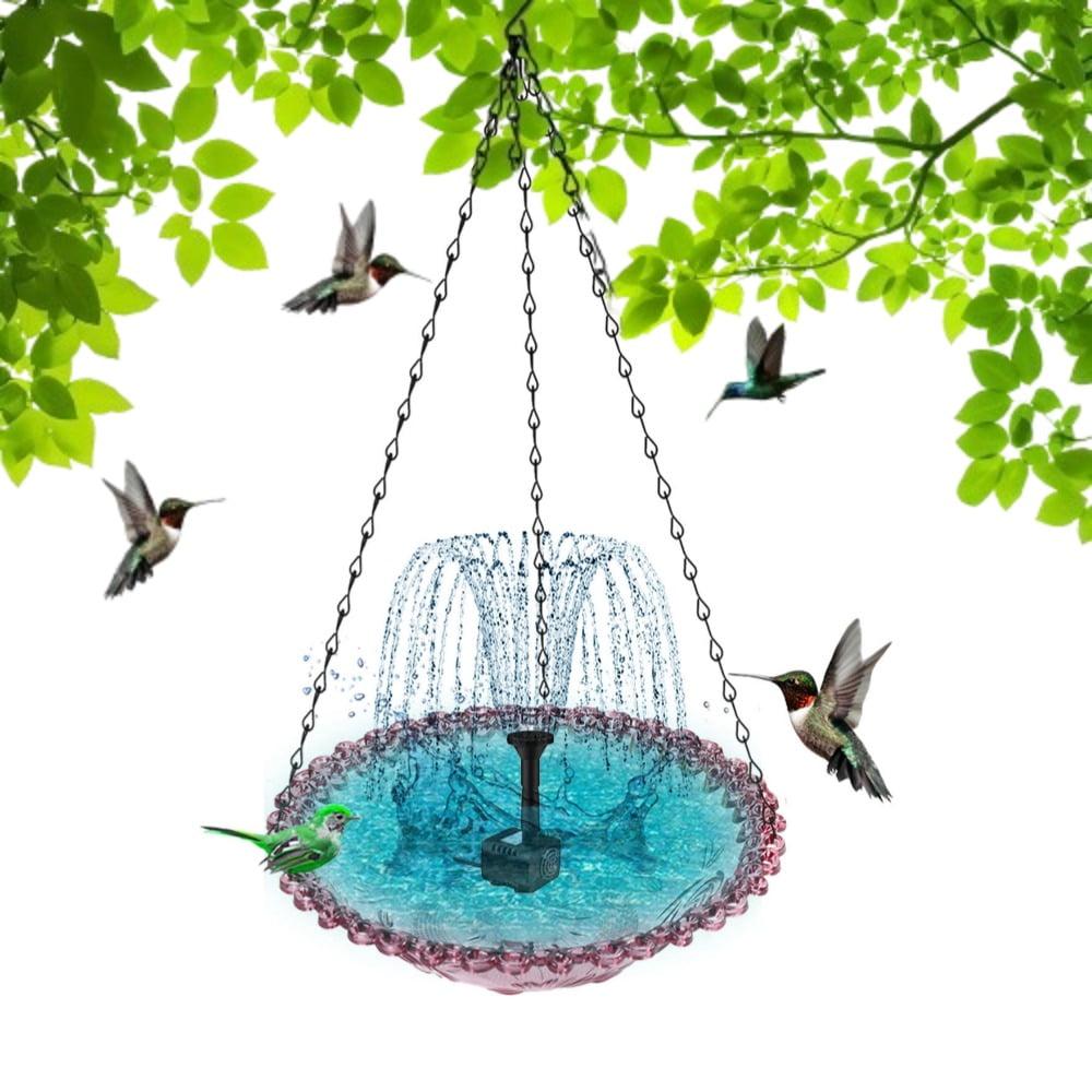 Hummingbird Bath Fountain and Feeder, Hummingbird Feeder Outdoor with Solar Powered Hummingbird Feeder Fountain, 2-in-1 Birdbath Bowl for Bird Bath Drinking,Purple