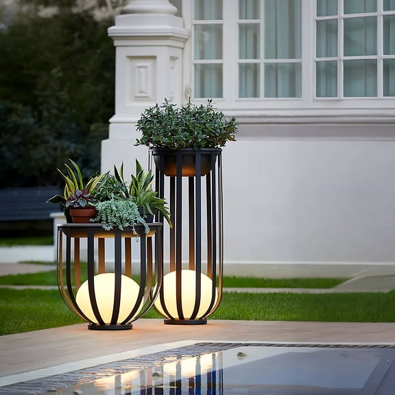 Solar Powered Integrated LED Plant Stand,Illuminate and Organize Stylishly