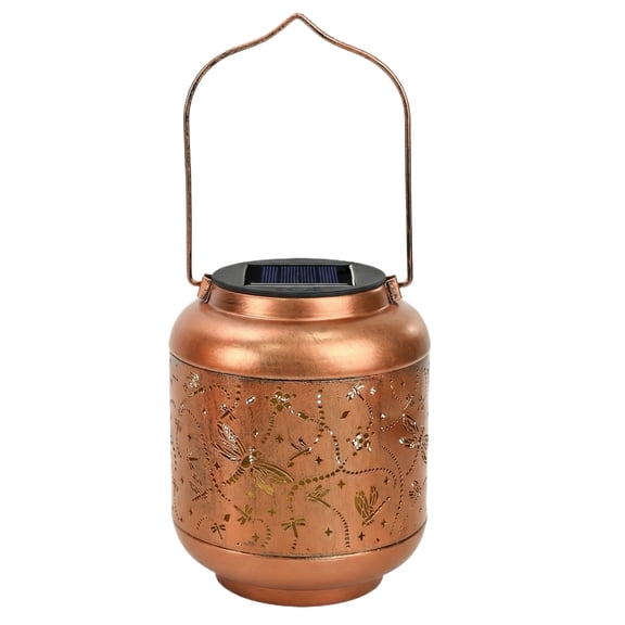 Solar Powered Iron Dragonfly Lantern - LED Glow, Hanging Handle, Weather-Resistant - Outdoor Garden, Patio, Yard, Porch Decor, Pathway Lighting