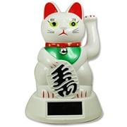 Solar Powered Japanese Maneki Neko Fortune Cat Lucky Cat White 5 Inches