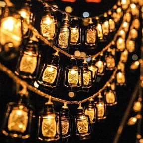 Solar Powered Kerosene Lantern String Lights - 16.4 Ft Waterproof Retro Mini Oil Lamp Decor for Outdoor Garden Patio Camping Bedroom Holiday Party Ambient Lighting