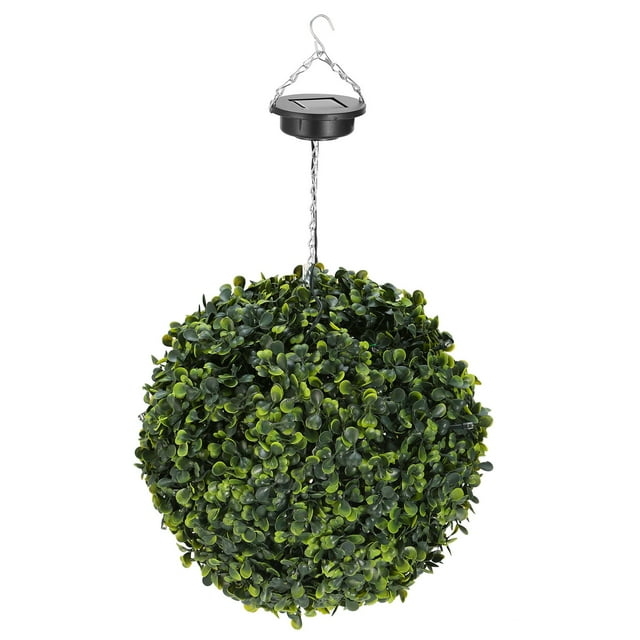 Solar Powered LED Artificial Topiary Ball Artificial Rose Topiary Ball, Hanging Ornament for Outdoor Lawn Garden Decor