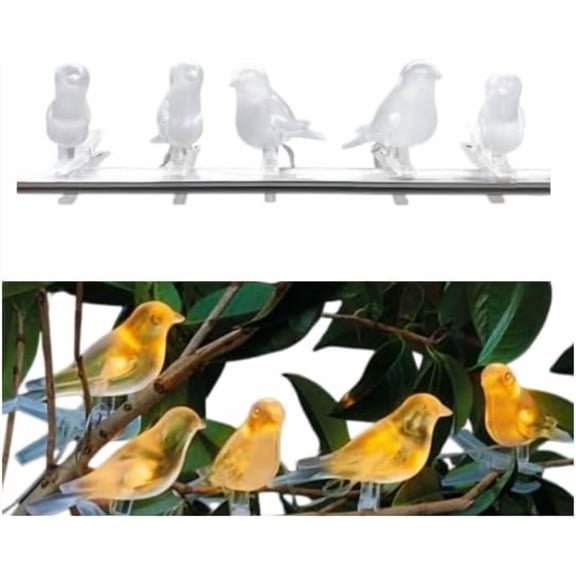Solar Powered LED Bird Clip On String Lights, Waterproof ABS Fairy Glow Lamps for Outdoor Garden Patio Landscape Tree Fence Party Decor (K)