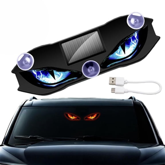 Solar-Powered LED Car Warning Light Animated Devil Eyes for Car Windshield | Weatherproof Wireless No Drill Automatic Activation at Dark Car Window Lights for Suv Truck Van Rv Roadside Safety(2#3)