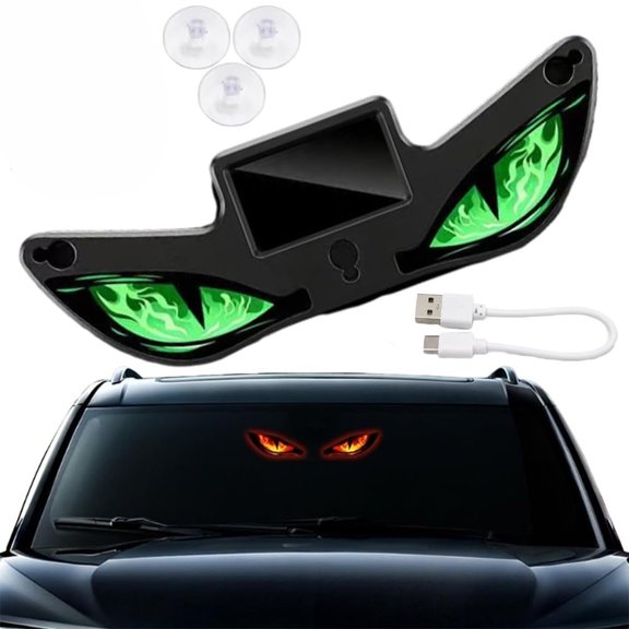 Solar-Powered LED Car Warning Light Animated Devil Eyes for Car Windshield | Weatherproof Wireless No Drill Automatic Activation at Dark Car Window Lights for Suv Truck Van Rv Roadside Safety(2#3)