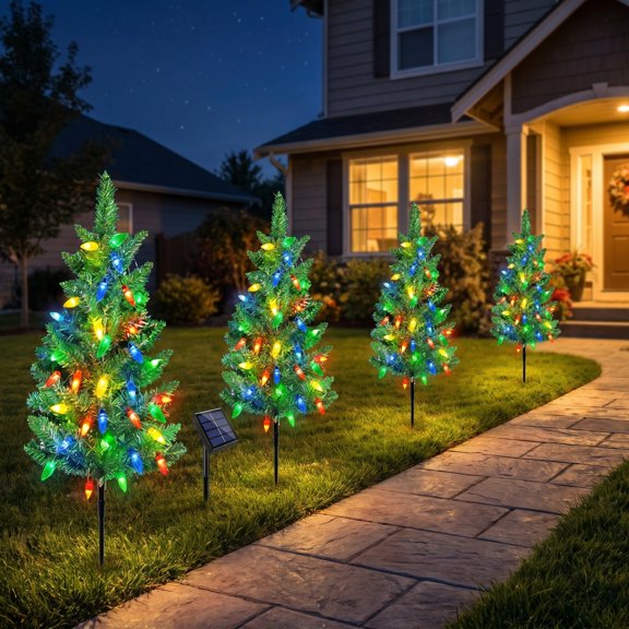Solar Powered LED Christmas Snow Cedar Tree Light, Waterproof Outdoor Decorative Landscape Lamp, Festive Atmosphere Light for Lawn Courtyard Garden Pathway Yard Holiday Decor