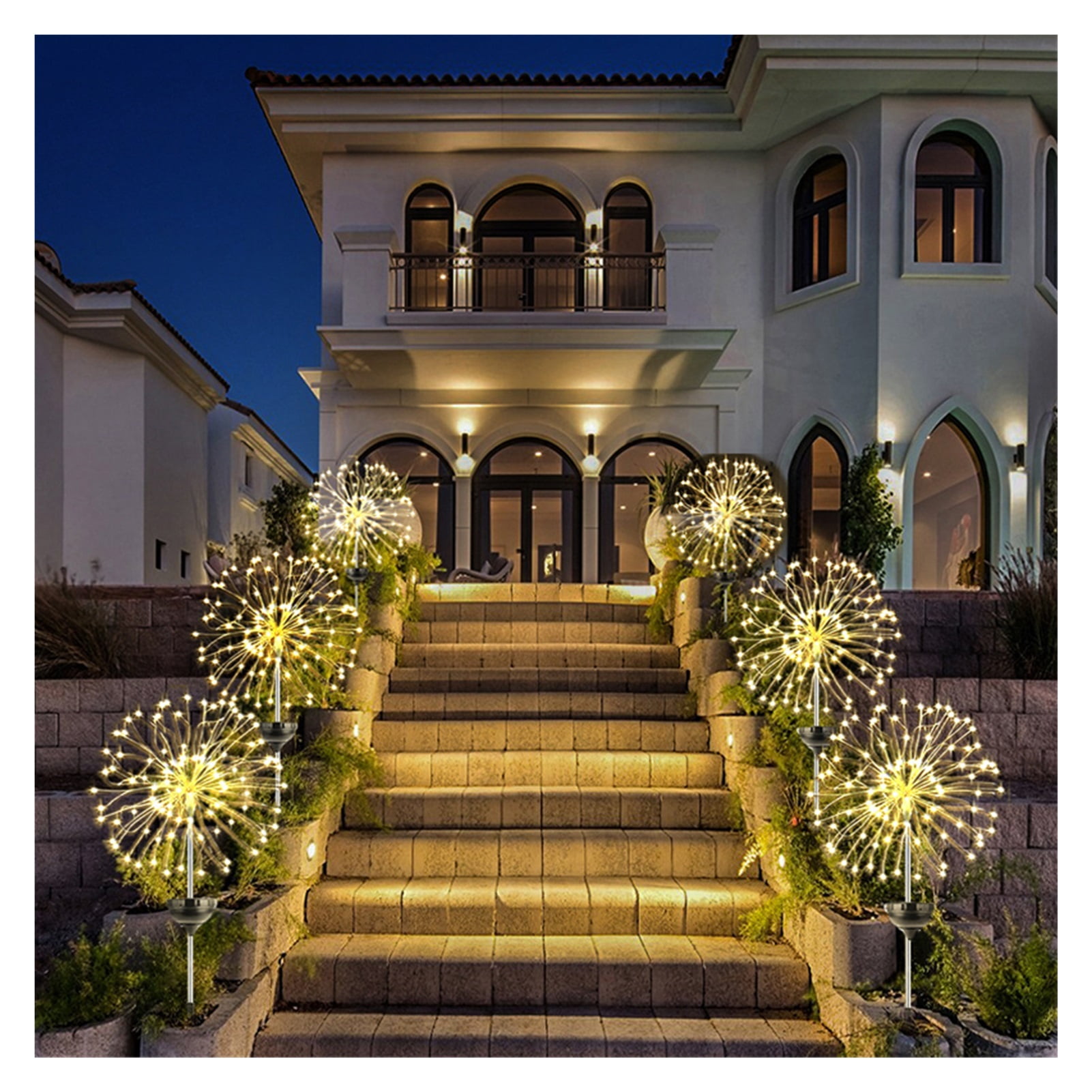 Solar Powered LED Fireworks Lights Outdoor Garden Fairy String Grass