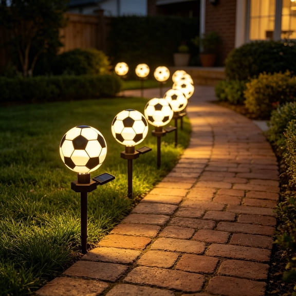 Solar Powered LED Football Theme Ground Lights - Plastic Outdoor Garden Stakes - Weatherproof Plug-and-Play Lawn Decor Set of 2 Multicolor