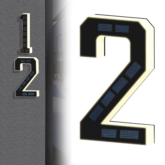 Solar Powered LED House Number Sign, Illuminated Address Display Piece, No Drill Adhesive Mount Design, IP65 Waterproof Accent, Letter F Style