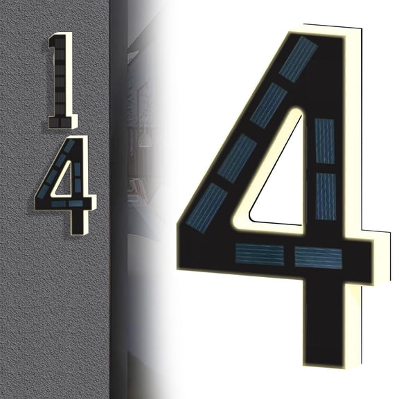 Solar Powered LED House Number Sign, Illuminated Address Display Piece, No Drill Adhesive Mount Design, IP65 Waterproof Accent, Letter H Style