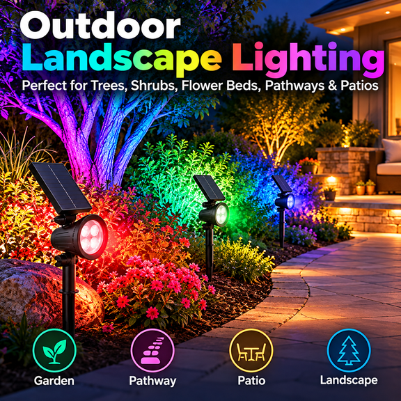 Solar Powered LED Landscape Spot Light,RGB Color-Changing, IP65, 2 PCS