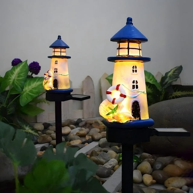 PLINVON Solar Outdoor light, Lighthouse Garden Decor - Outdoor Nautical ...