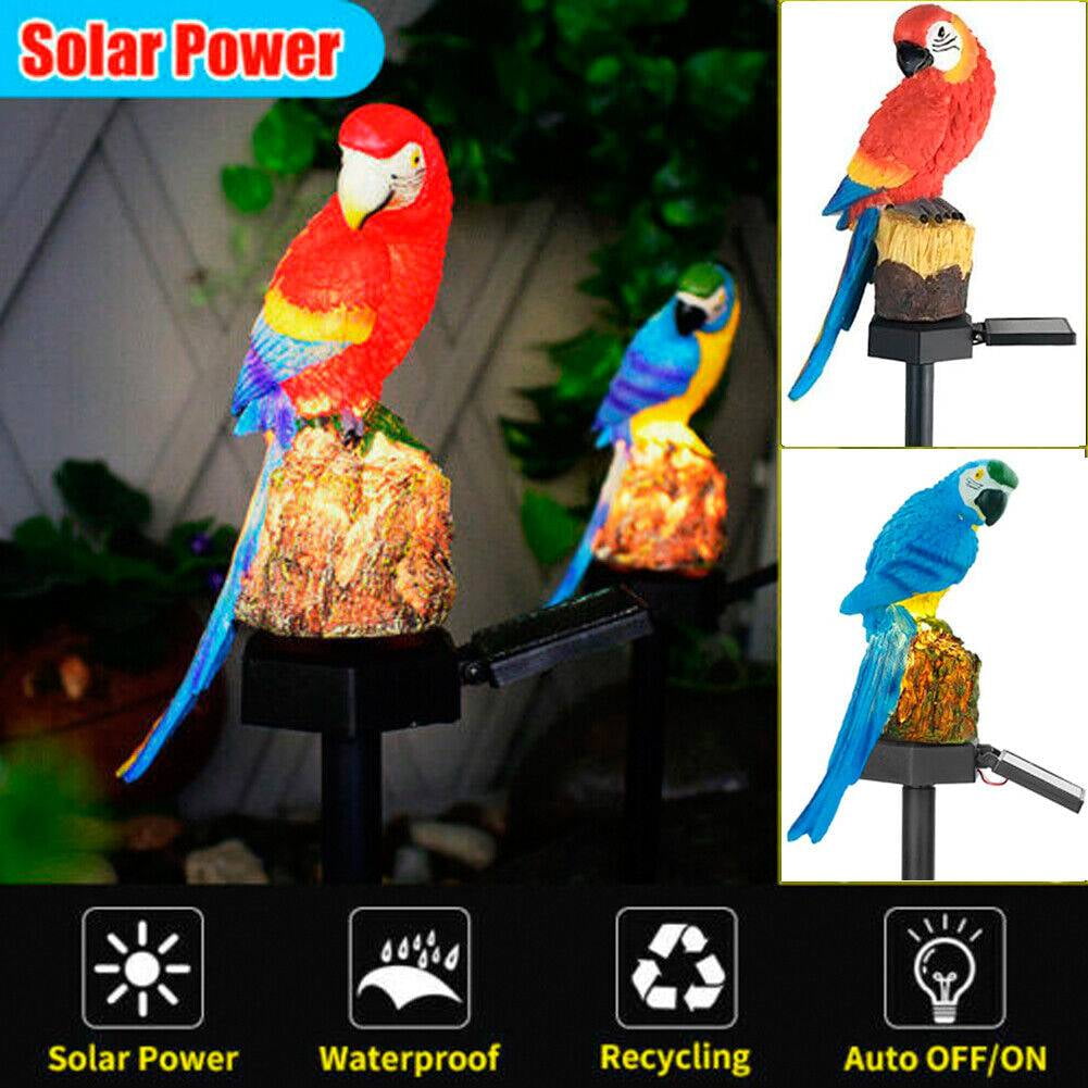 Solar Powered LED Red Blue Parrot Lights Resin Garden Landscape Decor ...