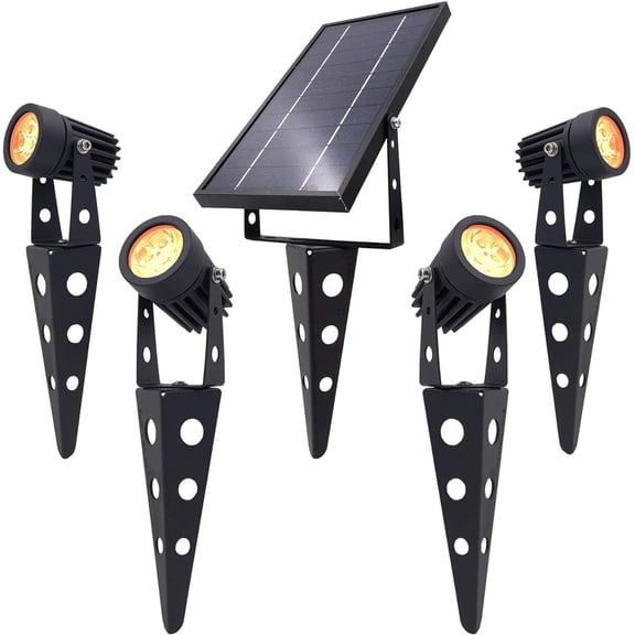 Solar-Powered LED Spotlight (Warm White LED), Black Finish, Outdoor Garden Yard Landscape Downlight