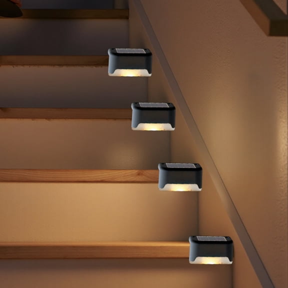 Solar Powered LED Step Lights, IP65 Waterproof Warm White Outdoor Deck Lights, Auto On/Off No Wiring Fence Lights for Garden Stairs Patio Yard Pathway, Black