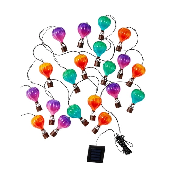Solar Powered LED String Lights with Hot Air Decor, Waterproof Outdoor Fairy Lights for Camping, Patio, Garden & Festive Events