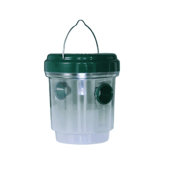 Solar Powered LED Wasp Bee Trap Auto Light Sensor Inverted Funnel Entrance Reusable ABS Insect Catcher For Orchard Garden Vegetable Yard(Green-11.8X9.3CM)