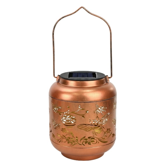 Solar Powered Lantern, Copper Finish Cutout Lantern, Solar Garden Light Setup, Backyard Decor, Hanging Mount