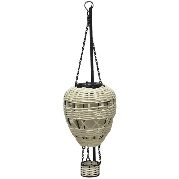 Solar Powered Lantern, Hanging Outdoor Rattan Light Hot Air Balloon Shape Waterproof LED Flickering Flame Decorative Landscape Lamp for Garden Yard, Model, 1 Pack