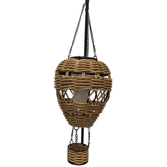 Solar Powered Lantern, Hanging Outdoor Rattan Light Hot Air Balloon Shape Waterproof LED Flickering Flame Decorative Landscape Lamp for Garden Yard, Model, 1 Pack