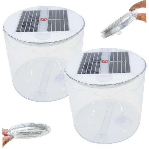 Solar Powered Lantern,Inflatable Solar Lantern,2PCS Waterproof Solar Camping Lantern with White LEDs,Portable Foldable Solar Lamp with Handle for Camping,Hiking,Travel,Solar Camping Light