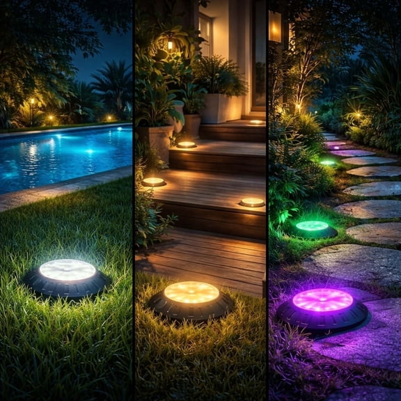 Solar Powered Lawn Lights Outdoor Ambient Garden Decor Ground Mounted Step Pathway Lighting, by IHXORA