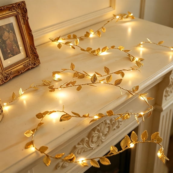 Solar Powered Leaf String Lights 196.85 in LED Foliage Curtain Hanging Lamp Decorative Lighting for Courtyard Room Home Decor