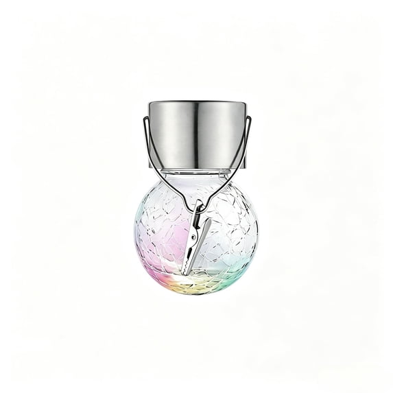 Solar Powered Light, Solar Yard Lights Outdoor Waterproof, Solar Garden Lantern, Decorative Lantern, 1Pc Colorful Crackle Glass Clip-On Solar Hanging Ball Light, 2 in X 4 in