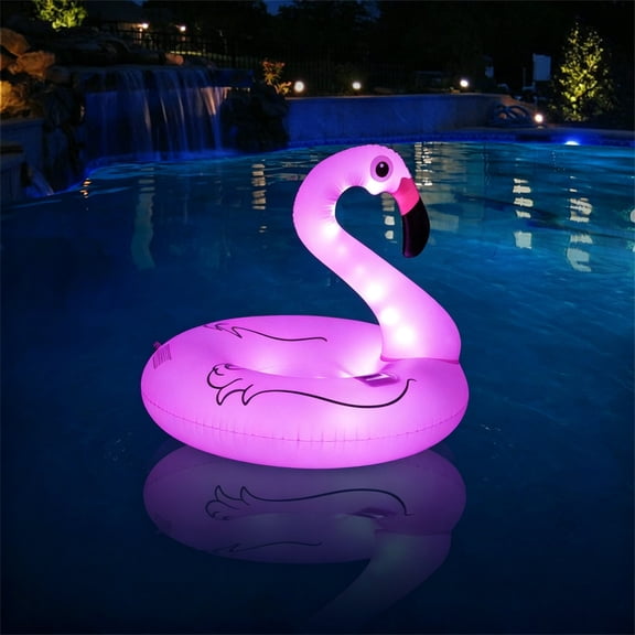Solar Powered Lighted Flamingo Pool Float, Inflatable LED Swimming Pool Tube with Glowing Design for Summer Parties, Beach, and Lake Fun
