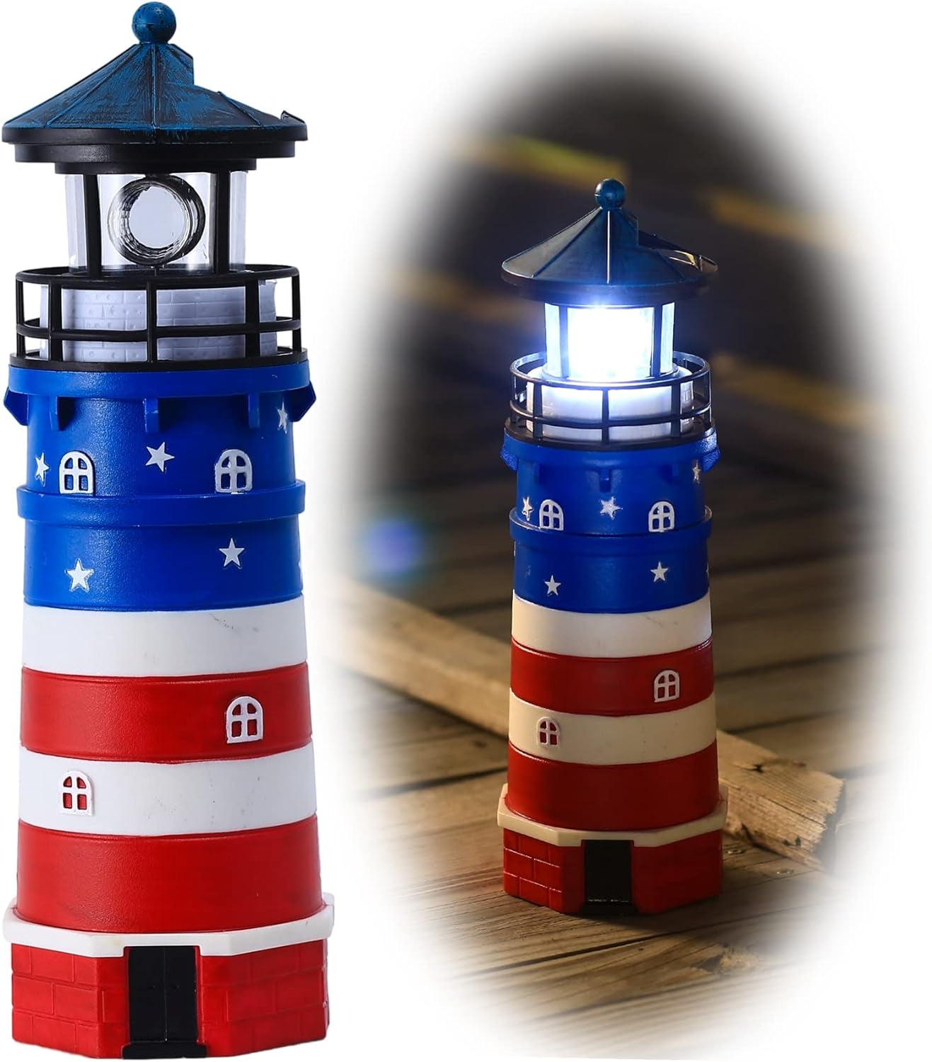 Solar Powered Lighthouse 12" Tall Solar Lighthouse With Rotating