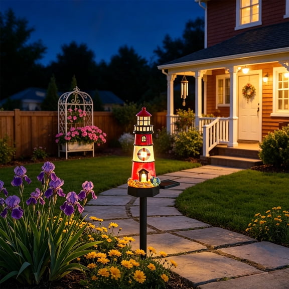 Solar Powered Lighthouse Garden Light Outdoor Stake Lamp Decorative Pathway Yard Light Weather Resistant Solar Charging For Patio Pathway Lawn Seaside Yard Night Decor