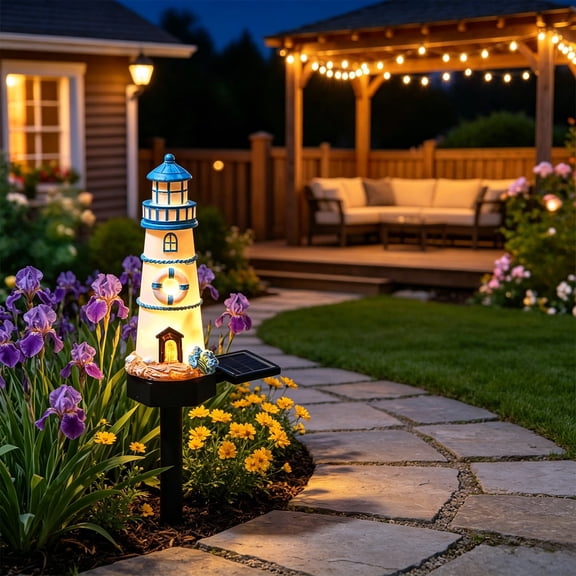 Solar Powered Lighthouse Garden Light Outdoor Stake Lamp Decorative Pathway Yard Light Weather Resistant Solar Charging For Patio Pathway Lawn Seaside Yard Night Decor