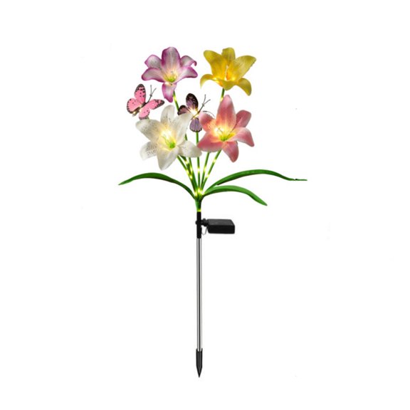 Solar Powered Lily Flower Lights Realistic Artificial Garden Stake Lights