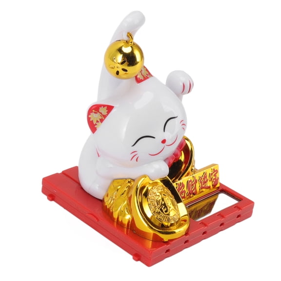 Solar Powered Lucky Cat Decor Wave Arm Light Energy Sensing Fortune Mascot Statue Desk Decoration 3.7 In / 9.5 Cm