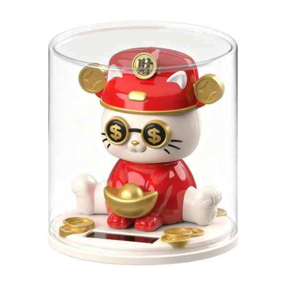 Solar Powered Lucky Cat Figurine, 3.5 Inch, Swings in Light, Adorable Home Decor for Good Fortune