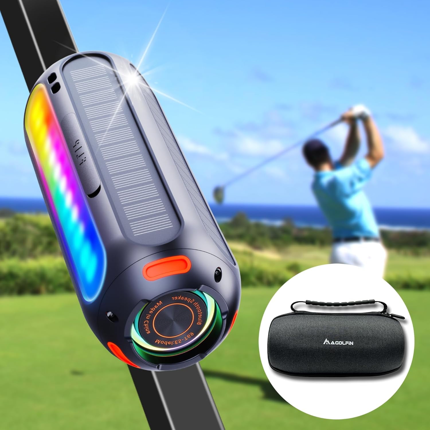 SolarPowered Bluetooth Speaker with Storage Case, RGB