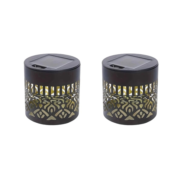 Solar Powered Mandala Pattern Outdoor Decorative Lights Set of 2 for Garden Patio Pathway Yard Landscape Lighting Waterproof Metal Shell